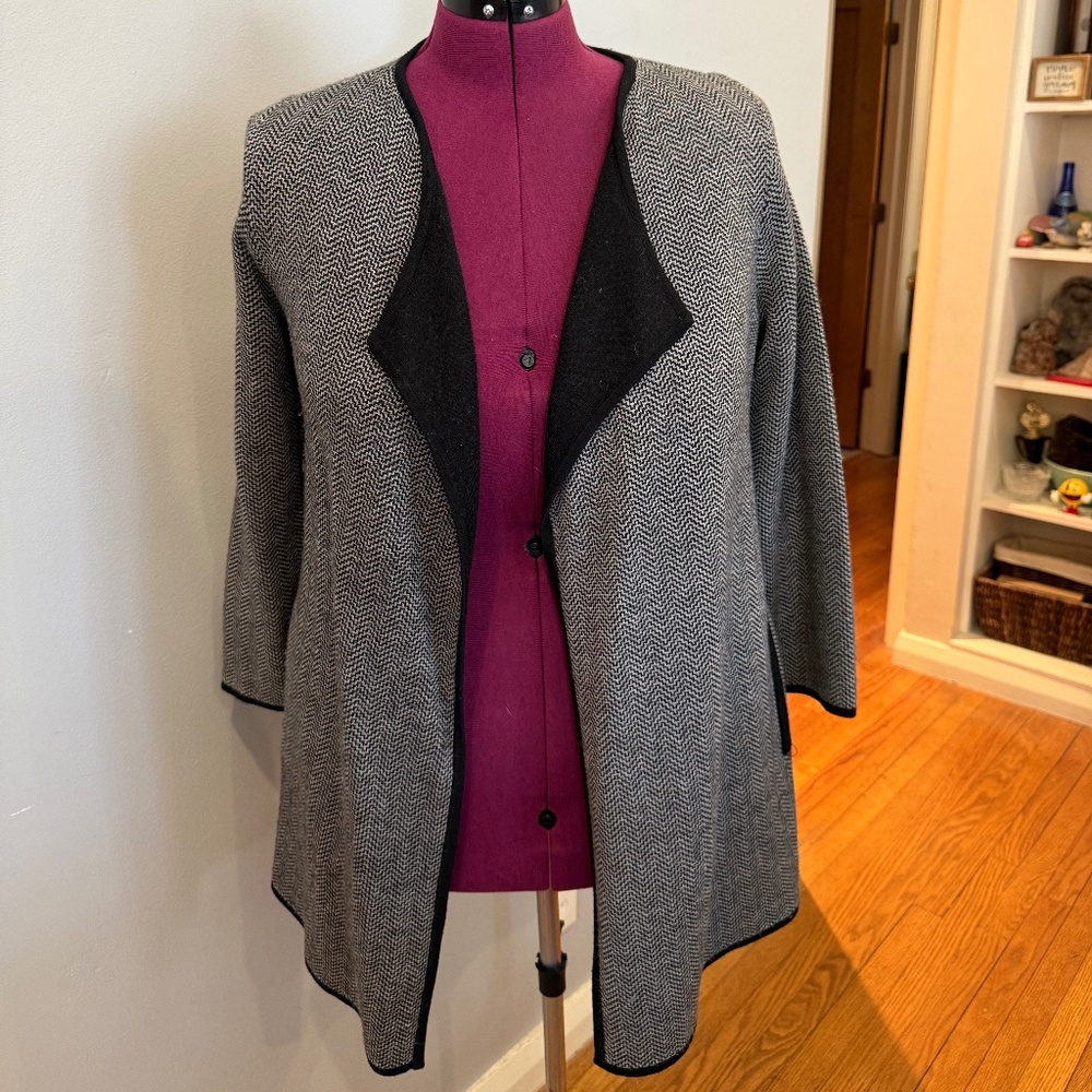Merino wool herringbone cardigan